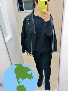 「ボーイッシュ」｜「アイテム（ライダースジャケット）」を使った、漣 新史朗🐬さん（レディース・169cm）の秋コーディネート