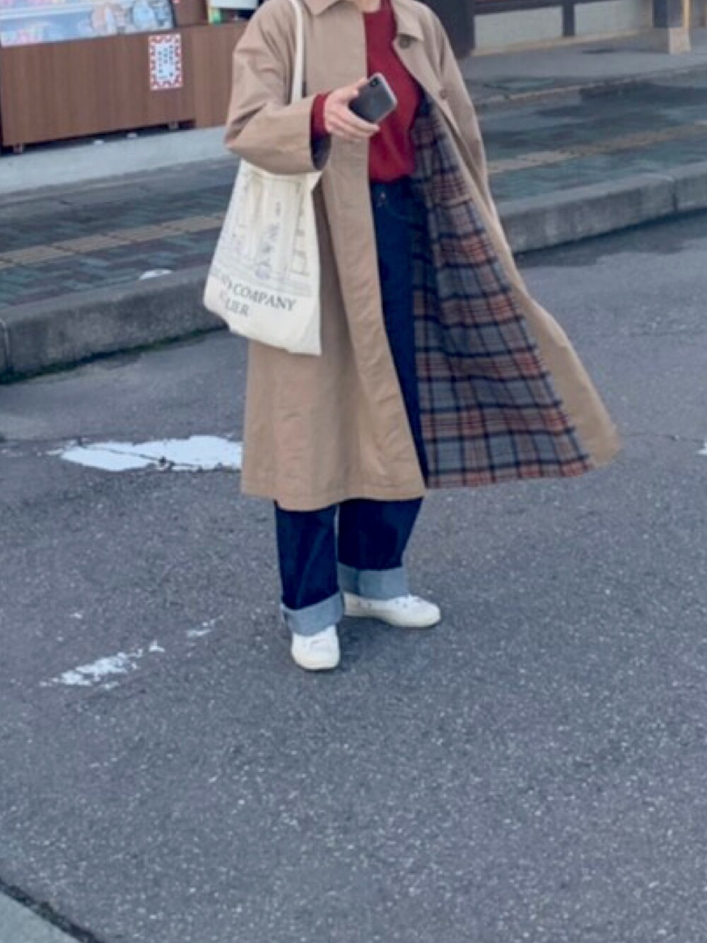 「秋冬コーデ、トレンチコート、SHOES LIKE POTTERY、ANATOMICA、MUJI」｜「PENDLETONのアイテム（トレンチコート、ベージュ系）」を使った、ki.さん（レディース・160cm）の冬コーディネートの1枚目の写真
