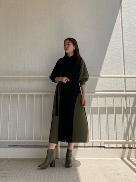 「アイテム（ブーツ、グリーン系）」を使った、sakuraさん（レディース・164cm）の秋コーディネート
