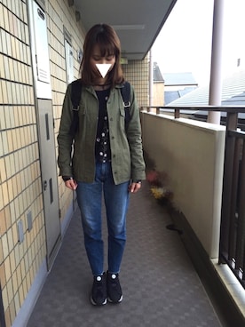 「シースルー」｜「アイテム（ミリタリージャケット）」を使った、munmun☺︎さん（レディース・160cm）の春コーディネート