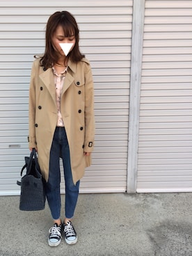 「SEA（シー）のネイビーカゴバッグM（かごバッグ）」を使った、munmun☺︎さん（レディース・160cm）の春コーディネート