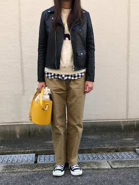 「THE SHINZONE（ザ　シンゾーン）のハイウエストチノパンツ（チノパンツ）」を使った、munmun☺︎さん（レディース・160cm）の冬コーディネート