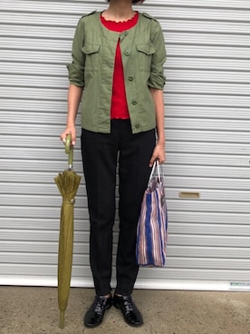 「A part by（アパートバイ）のアイテム（ミリタリージャケット、グリーン系）」を使った、munmun☺︎さん（レディース・160cm）の夏コーディネート