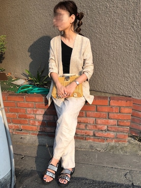 「セットアップ風」｜「アイテム（ノーカラージャケット）」を使った、munmun☺︎さん（レディース・160cm）の夏コーディネート