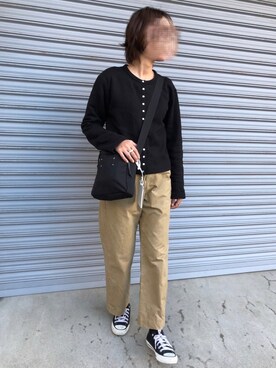 「agnes b.（アニエスベー）のM001 CARDIGAN カーディガンプレッション（カーディガン/ボレロ）」を使った、munmun☺︎さん（レディース・160cm）の秋コーディネート