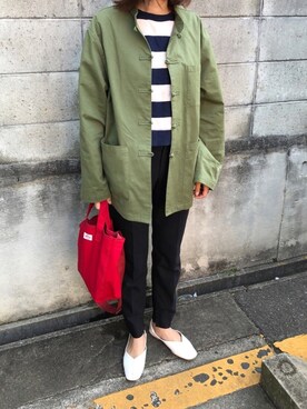 「スクエアトゥ」｜「アイテム（ミリタリージャケット）」を使った、munmun☺︎さん（レディース・160cm）の春コーディネート
