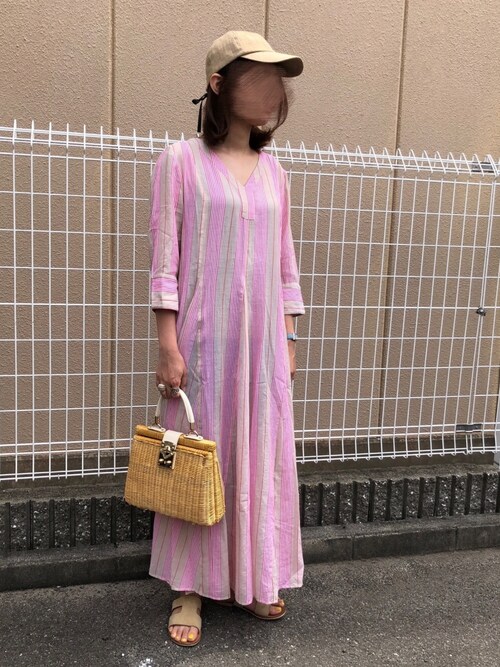 完売◆ Spick and Span ヌキテパ　ボイルストライプVネックドレス