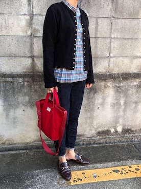 「agnes b.（アニエスベー）のM001 CARDIGAN カーディガンプレッション（カーディガン/ボレロ）」を使った、munmun☺︎さん（レディース・160cm）の秋コーディネート