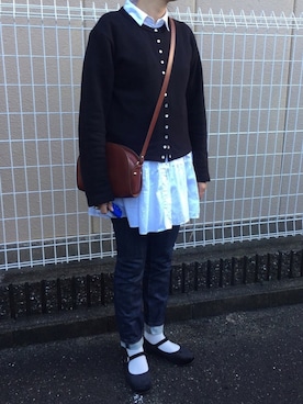 「agnes b.（アニエスベー）のM001 CARDIGAN カーディガンプレッション（カーディガン/ボレロ）」を使った、munmun☺︎さん（レディース・160cm）の秋コーディネート