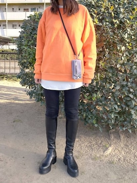 「ブーツイン」｜「アイテム（PC・スマホグッズ/家電）」を使った、munmun☺︎さん（レディース・160cm）の冬コーディネート