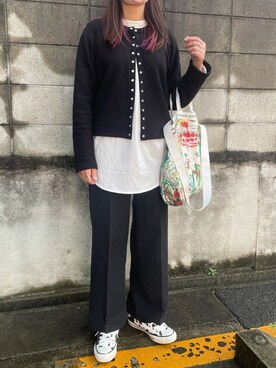 「agnes b.（アニエスベー）のM001 CARDIGAN カーディガンプレッション（カーディガン/ボレロ）」を使った、munmun☺︎さん（レディース・160cm）の春コーディネート