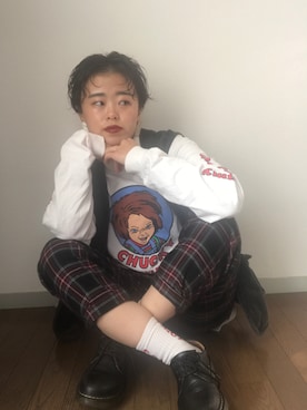 「Aymmy in the batty girls（エイミーインザバッティーガール）のアイテム（Tシャツ/カットソー）」を使った、Zagiさん（レディース・152cm）の秋コーディネート
