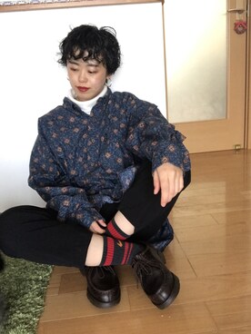 「blue」｜「アイテム（スラックス）」を使った、Zagiさん（レディース・152cm）の冬コーディネート
