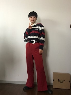 「ラガーシャツ」｜「アイテム（スラックス）」を使った、Zagiさん（レディース・152cm）の秋コーディネート