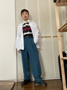 「ラガーシャツ」｜「アイテム（スラックス）」を使った、Zagiさん（レディース・152cm）の春コーディネート