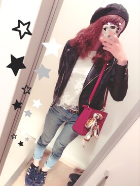 「PAGEBOY（ページボーイ）のアイテム（ライダースジャケット）」を使った、moca　さん（レディース・165cm）の春コーディネート