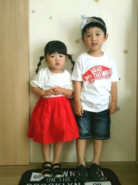 「abcd（ナシ）のアイテム（キャップ）」を使った、Shun☺Yuzuさん（キッズ・90cm）の夏コーディネート