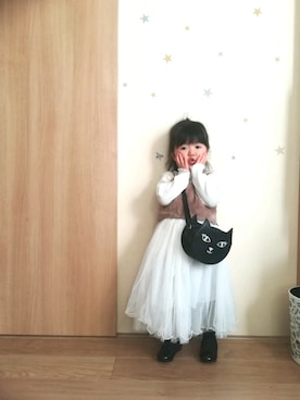 「ネコ」｜「アイテム（バレエシューズ）」を使った、Shun☺Yuzuさん（キッズ・90cm）の冬コーディネート