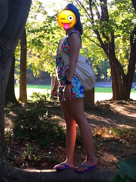 「Rodeo Crowns（ロデオクラウンズ）のアイテム（オールインワン・サロペット）」を使った、chii:)さん（レディース・156cm）の夏コーディネート