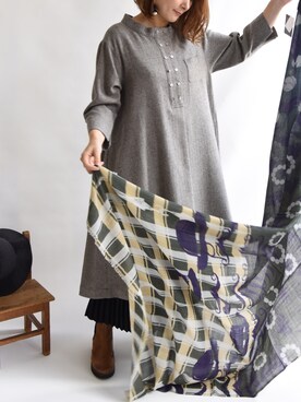 「kusa kanmuriのアイテム（ストール/ショール、その他）」を使った、basco_kusakanmuriさん（レディース）の秋コーディネート