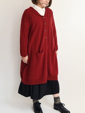 「赤いカーディガン（カーディガン/ボレロ、レッド系）」を使った、basco_kusakanmuriさん（レディース）の秋コーディネート