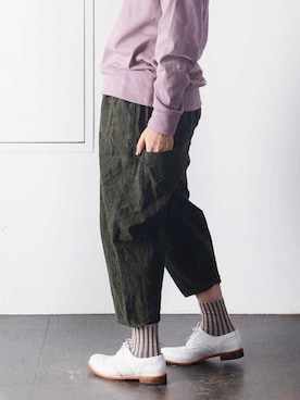 「BASCOのアイテム（パンツ、グリーン系）」を使った、basco_kusakanmuriさん（レディース）の冬コーディネート