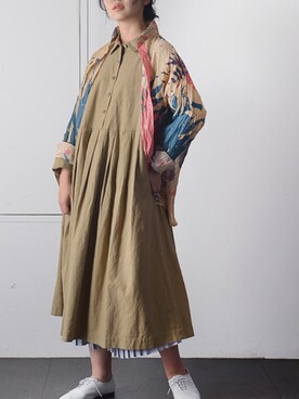 「BASCOのアイテム（ワンピース、ベージュ系）」を使った、basco_kusakanmuriさん（レディース）の冬コーディネート