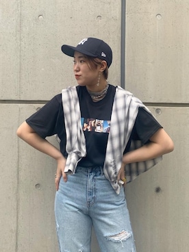 「映画Tシャツ」｜「アイテム（帽子）」を使った、リホさん（レディース・162cm）の春コーディネート
