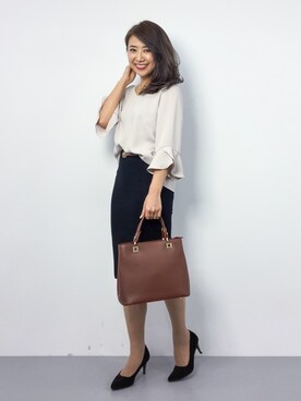 「SESTO（セスト）の7cmヒール美脚ポインテッドトゥパンプス（パンプス）」を使った、natsuさん（レディース・155cm）の冬コーディネート