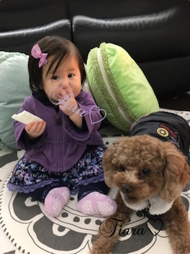「ANNA SUI mini（アナスイ・ミニ）のアイテム（パーカー、パープル系）」を使った、♡Ruu♡さん（キッズ・70cm）の冬コーディネート
