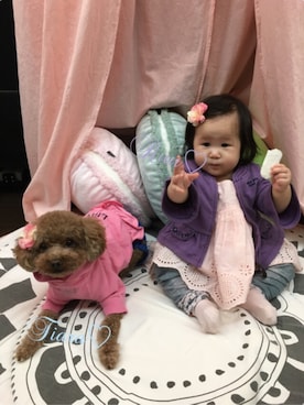 「ANNA SUI mini（アナスイ・ミニ）のアイテム（パーカー、パープル系）」を使った、♡Ruu♡さん（キッズ・70cm）の春コーディネート