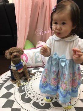 「motherways（マザウェイズ）のアイテム（ワンピース、ブルー系）」を使った、♡Ruu♡さん（キッズ・70cm）の春コーディネート