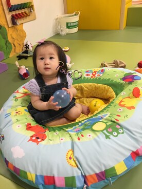 「ANY（エニィ）の【KIDS】30T／C天竺 カットソー（Tシャツ/カットソー、パープル系）」を使った、♡Ruu♡さん（キッズ・70cm）の夏コーディネート