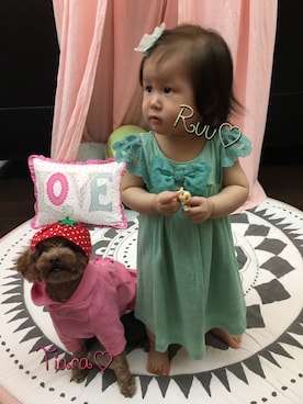 「ANNA SUI mini（アナスイ・ミニ）のアイテム（ワンピース、グリーン系）」を使った、♡Ruu♡さん（キッズ・70cm）の夏コーディネート