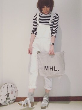 「MHL.」｜「アイテム（オールインワン・サロペット）」を使った、ｈａｒｕさん（レディース・166cm）の春コーディネート