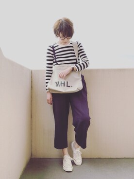 「MHL.」｜「アイテム（オールインワン・サロペット）」を使った、ｈａｒｕさん（レディース・167cm）の春コーディネート