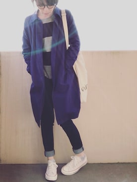 「ブルーコーデ」｜「アイテム（ステンカラーコート）」を使った、ｈａｒｕさん（レディース・167cm）の春コーディネート
