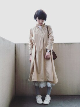 「チャックテイラー」｜「アイテム（シャツワンピース）」を使った、ｈａｒｕさん（レディース・166cm）の春コーディネート