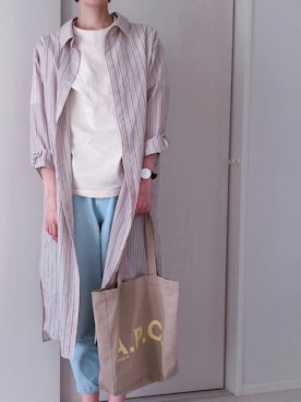 「A.P.C.」｜「アイテム（シャツワンピース）」を使った、ｈａｒｕさん（レディース・166cm）の春コーディネート