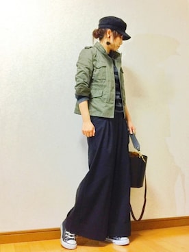 「A part by（アパートバイ）のアイテム（ミリタリージャケット、グリーン系）」を使った、𝑠𝑢𝑧𝑢さん（レディース・158cm）の秋コーディネート