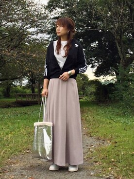 「マキシスカート」｜「アイテム（ジャージ）」を使った、𝑠𝑢𝑧𝑢さん（レディース・158cm）の秋コーディネート
