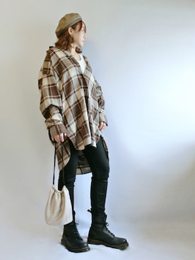 「秋のブラウンスタイル」｜「アイテム（ハンチング/ベレー帽）」を使った、𝑠𝑢𝑧𝑢さん（レディース・158cm）の秋コーディネート