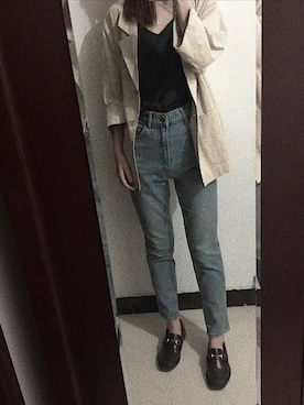 「MOUSSY（マウジー）のMVS SKINNY（デニムパンツ）」を使った、🐼さん（レディース・170cm）の夏コーディネート