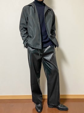 「黒コーデ」｜「アイテム（ナイロンジャケット）」を使った、ryuyaさん（メンズ・179cm）の冬コーディネート