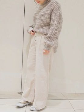 「アイテム（ニット/セーター、ホワイト系）」を使った、ol_izmm_さん（レディース・152cm）の冬コーディネート