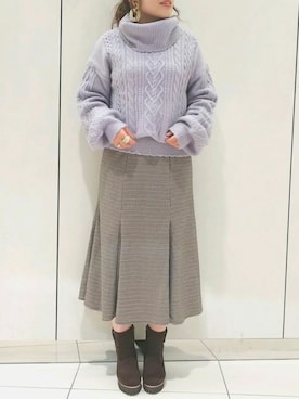 「ケーブルニット」｜「アイテム（ブーツ）」を使った、ol_izmm_さん（レディース・152cm）の秋コーディネート