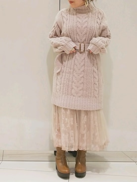 「ニットワンピース」｜「アイテム（イエロー系）」を使った、ol_izmm_さん（レディース・152cm）の秋コーディネート