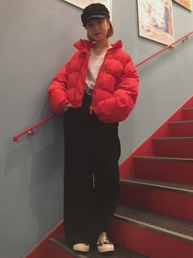 「WEGO（ウィゴー）のアイテム（ダウンジャケット/コート）」を使った、かほてぃさん（レディース・162cm）の冬コーディネート