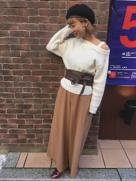 「ゆるずる」｜「アイテム（ハンチング/ベレー帽）」を使った、かほてぃさん（レディース・162cm）の冬コーディネート