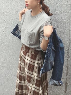 「SLOBE IENA（スローブイエナ）のアイテム（デニムジャケット）」を使った、mincoさん（レディース・165cm）の秋コーディネート